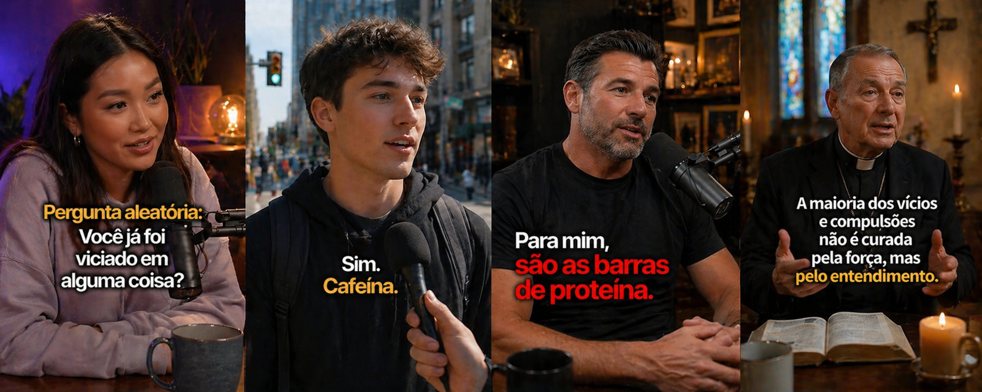 Exemplos de quatro avatares de IA em entrevistas e podcasts